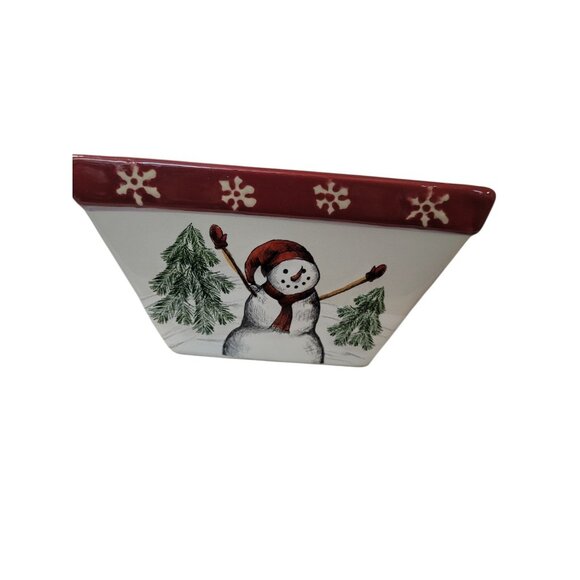 New St. Nicholas Square Yuletide Ceramic Bowl Hand Painted Christmas Snowmen - Picture 2 of 7